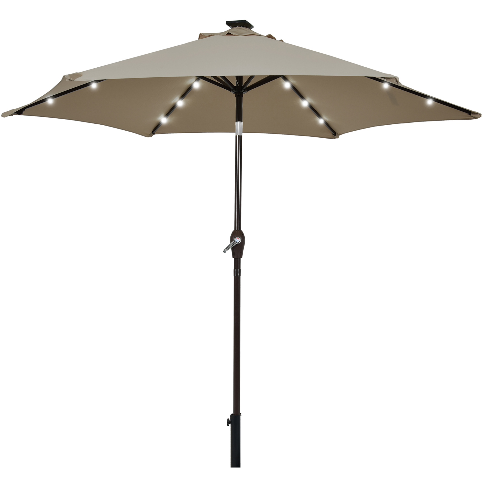 Gymax 9 ft Patio Table Market Umbrella Yard Outdoor w/ Solar LED Lights Tan