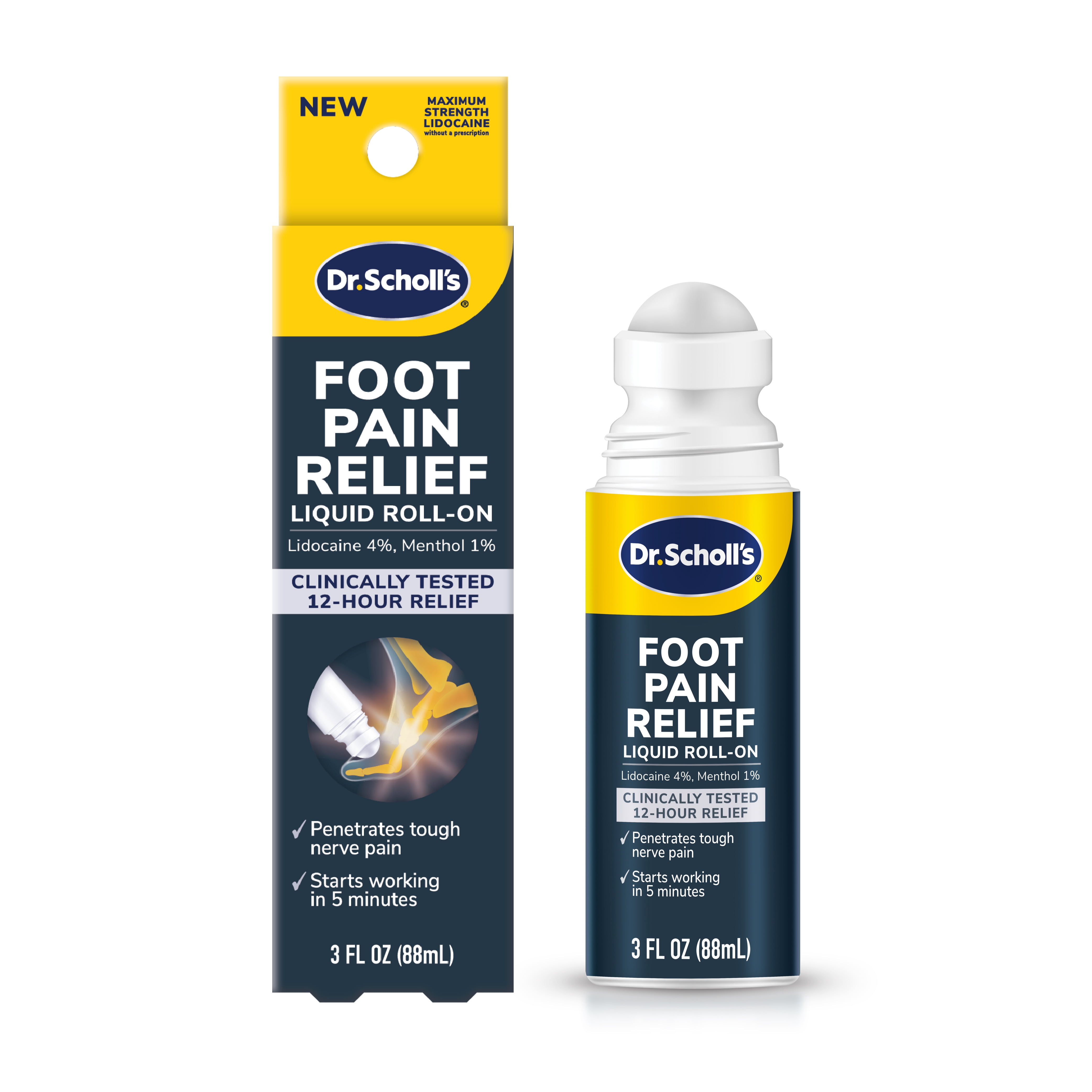 (4 pack) Dr. Scholl's Liquid Roll-On for Foot Pain Relief with Lidocaine and Menthol, Recommended for Nerve Pain