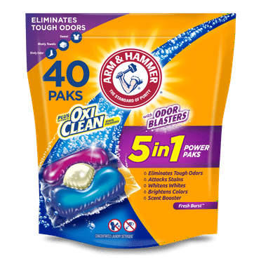 Arm & Hammer Plus OxiClean With Odor Blasters LAUNDRY DETERGENT 5-IN-1 Power Paks, 40CT (Packaging may vary)