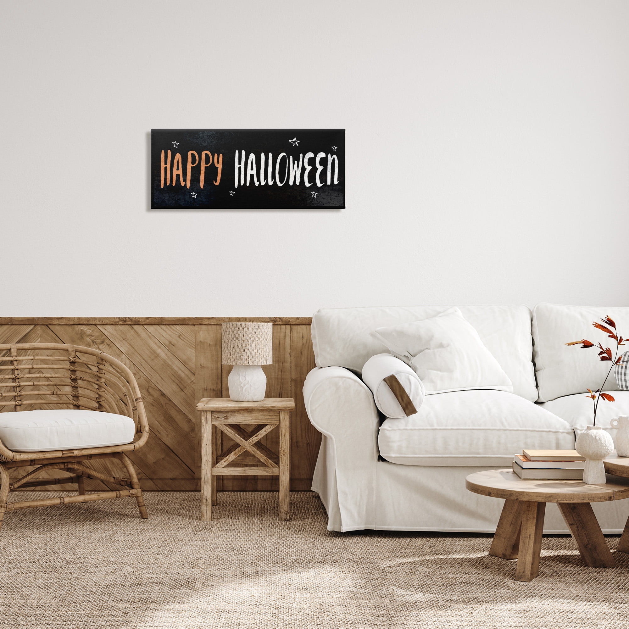 Stupell Industries Happy Halloween Spooky Stars Holiday Painting Gallery Wrapped Canvas Art Print Wall Art, 30 x 13