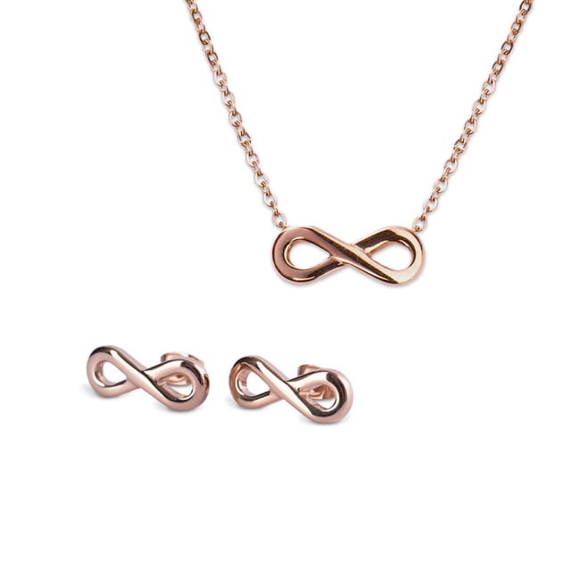 Juego de Joyería para Mujer Infinito LuckyLy Aretes y Collar de Acero Inoxidable Modelo Eva Rosa UNITALLA