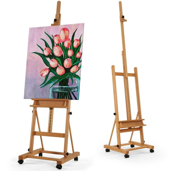 VISWIN Large H-Frame Easel 53"- 91 "H, Hold Canvas up to 78"-Natural