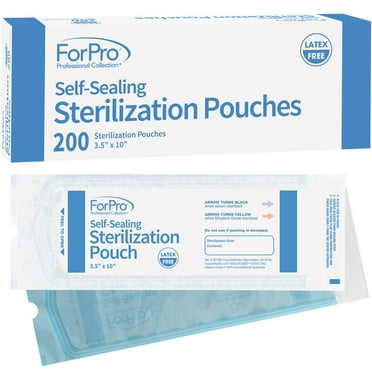 ForPro Self-Sealing Sterilization Pouches, Latex-Free, Color Changing Indicator, 3.5 Inches W x 10 Inches L, 200-Count