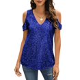 thumbnail image 4 of Mittory Sparkly Sequin Top V Neck Cold Shoulder Glitter Short Sleeve Dressy Party Blouse Shirts, 4 of 8