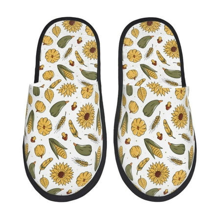 Balery Cartoon Corn Pumpkin Sunflower Slient Indoor Furry Fleece Comfort House Shoes Soft Non-Slip Home Shoes Cotton slippers House Slippers-- Medium