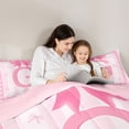 thumbnail image 4 of Manfei Pink Bow Letter G Print Twin Comforter Sets for Girls, Princess Ribbon Bedding Set, Pink Reversible, 2pcs, 4 of 6