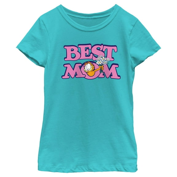 Girl's Garfield Best Mom Floral Cat  Graphic T-Shirt