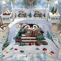Homewish Chritsmas Theme Penguin Bedding Comforter Set,Merry Xmas Twin Comforter Sets,Happy New Year Bedding Set For Teens,Super Cozy Room Decor Reversible,2 Pieces