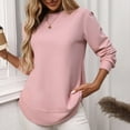 thumbnail image 2 of Holzkary Women's Crew Neck Long Sleeve Shirts Waffle Knit Loose Tops Basic Tees 2025 Casual Comfy Fall Outfits Clothes Side Split Basic Loose Tops 2025 Crew Neck Tops A Little Run Big Pink Xxl, 2 of 6