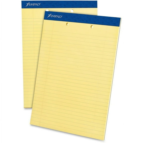 Ampad Perforated Ruled Pads - Letter - 50 Sheets - Stapled - 0.34" Ruled - 15 lb Basis Weight - 8 1/2" x 11"8.5"11.8" - Canary Yellow Paper - Dark Blue Binder - Micro Perforated, S | Bundle of 5 Dozen
