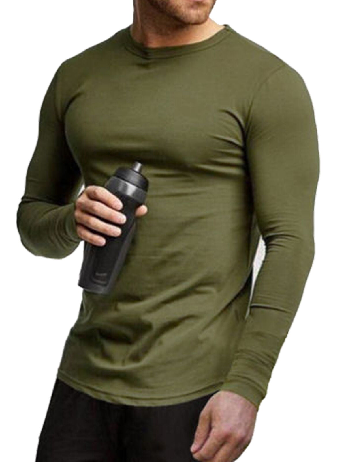 Mens Slim Fit Athletic Muscle Hoodies T-shirt Tops Gym Sports Long Sleeve Blouse 