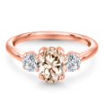 thumbnail image 3 of Gem Stone King 1.54 Ct Peach Morganite G/H Lab Grown Diamond 18K Rose Gold Plated Silver Ring, 3 of 6