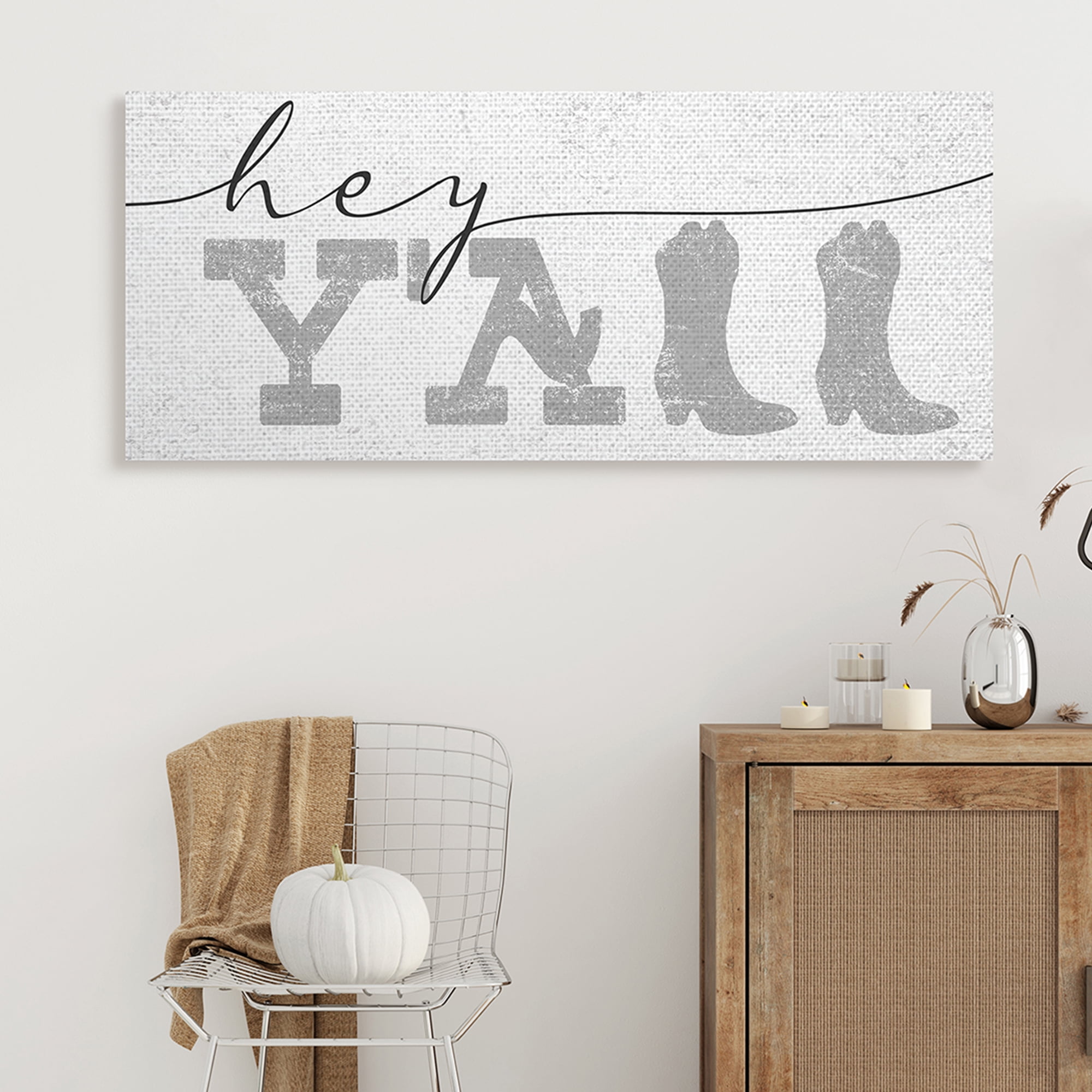Stupell Industries Hey Y'all Phrase Western Cowboy Distressed Typography Typography Painting Gallery Wrapped Canvas Art Print Wall Art, 17 x 40