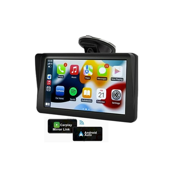 Portable Wireless Apple CarPlay and Android Car Radio Stereo with Removable Sunshield, 7" IPS Touchscreen Bluetooth Hands-Free Calling for All Vehicles and Trucks