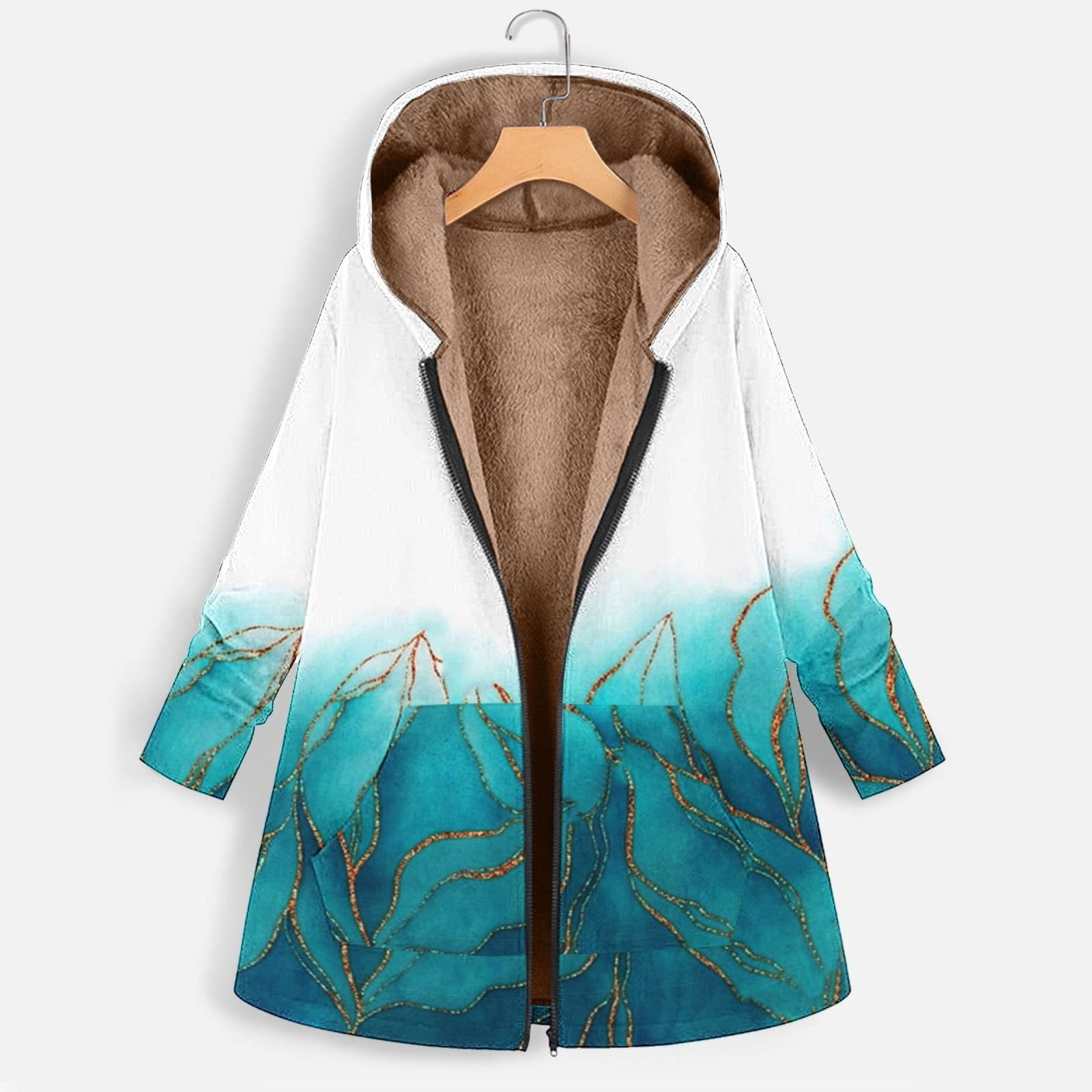 Dolkfu Long Winter Jacket Women's Long Sleeve Colorblock Hooded