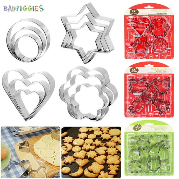 BadPiggies Cookie Cutters Set 12Pcs Stainless Steel Molds Sandwich Cutters Mini Geometric Shapes (Type A)