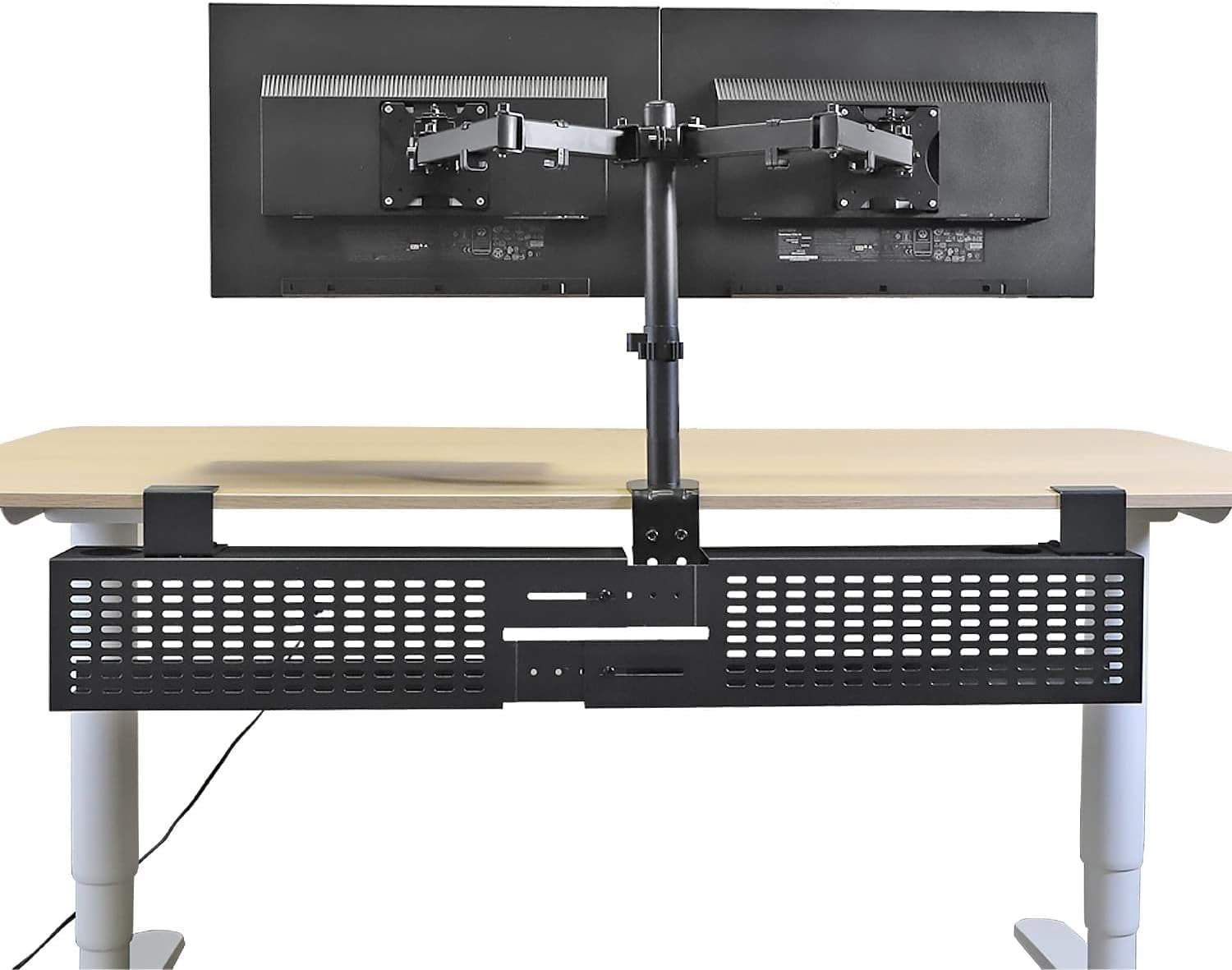 Dual Monitor Desk Mount Stand, Adjustable Dual Arm Mount fits up to 32 inch LCD Screen with , Clamp and Cable Management, Black