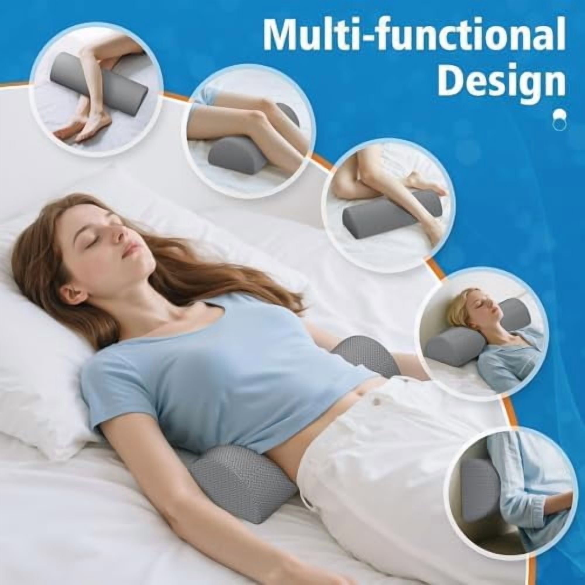 Jointown Knee Pillow for Side Sleepers, Half Moon Memory Foam Bolster Pillow for Legs, Ergonomic Design Wedge Elevation Pillow for Side & Back Sleeping, Under Knee Support, Foot, Ankle, Lumbar,Gray