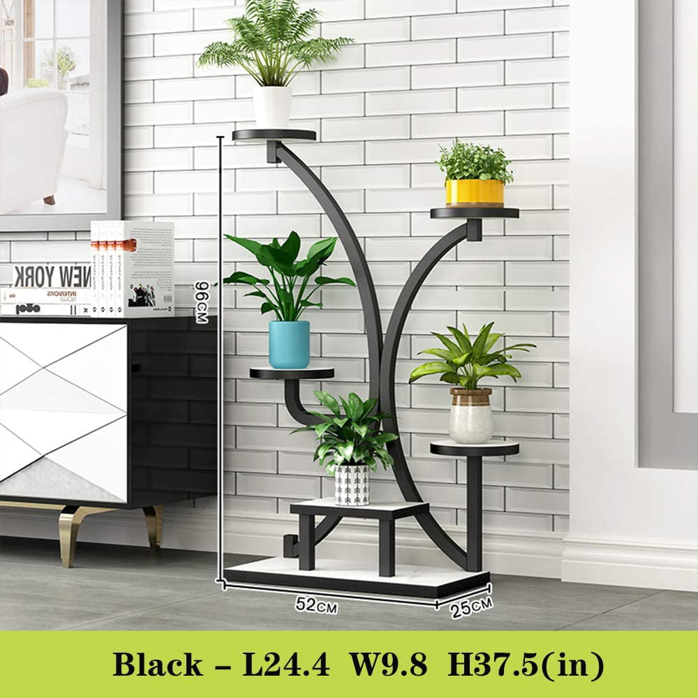 Multi-Layer 5 pots of Green and Flower Management Display Stand Office Metal Wheeled Potted Flower Stand 20.5 Lx10Wx37.5H inches Suitable for Garden Living Room Balcony Black