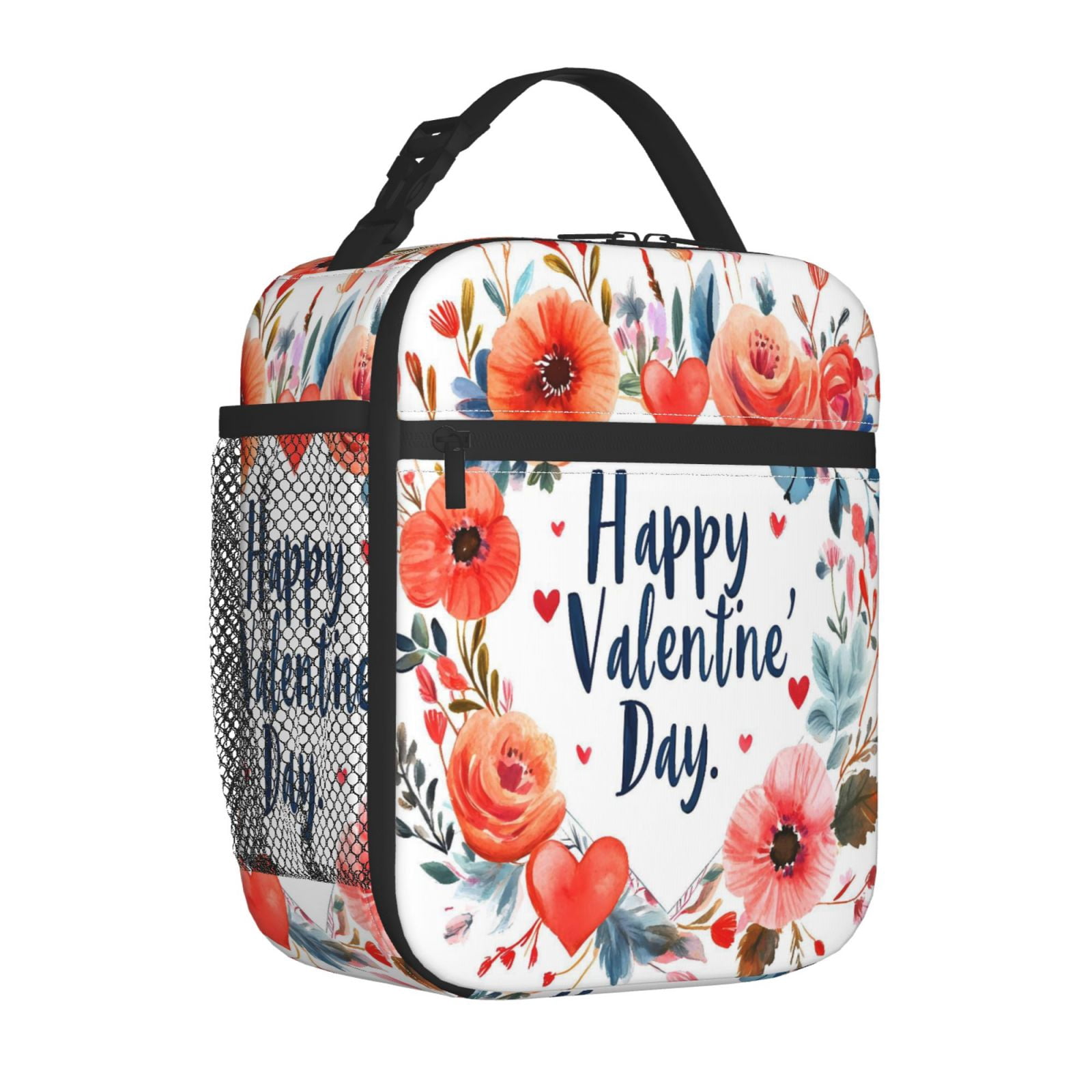 Lunch Bag For Women Men Insulated Portable Lunch Box Bento Box Office Picnic Travel Cooler Bag Valentine Day Flower