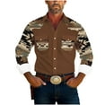 thumbnail image 2 of Wrtxtat Men's Western Cowboy Hippie Shirt Vintage Aztec Camo Printed Casual Button Up Slim Fit Long Sleeve Work Cargo Shirts with Two Chest Pockets Brown XL, 2 of 7