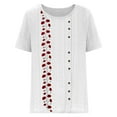 thumbnail image 2 of Blusas de Manga Corta para las Mujeres Impreso Cómodo Suelto Botón Corte Cerradura Casual Cuello Redondo Superior, 2 of 4