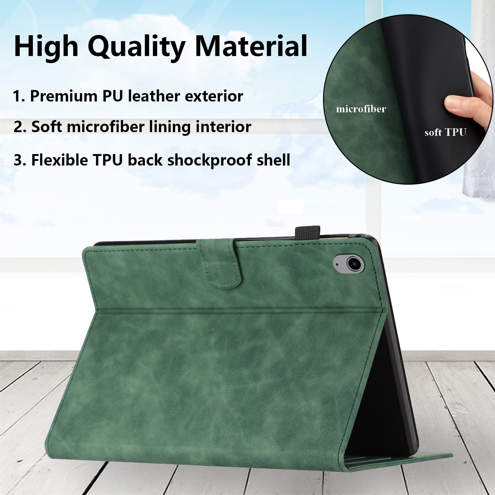 Allytechgroup for iPad (A16) 11th Generation 11 inch Case 2025 with Stand/Pencil Holder/Card Pockets/Magnetic Closure Smart Embossed Palm Tree PU Leather Folio Wallet Cover, [Auto Wake/Sleep], Green