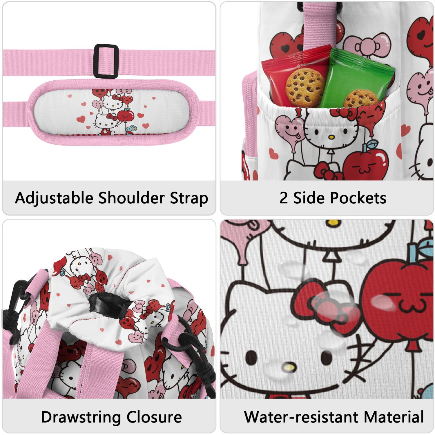 Insulated Water Bottle Carrier Bag Sleeve with Strap Crossbody for 20/24/32/40oz Tumbler,Hello Kawaii Cat Cute Water Bottle Holder Sling Bag with Pocket Gifts for Women Men Adults