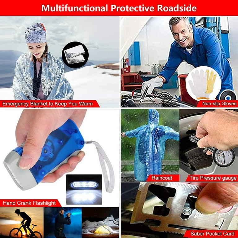 ATcuji Auto Emergency Kit Set Car Tool Bag Vehicle Safety Kit Portable Roadside Assistance Automotive Tool Bag Multi-Purpose Emergency Pack Car Road Kit Essentials Jumper Cables Set Women Men Car Kit