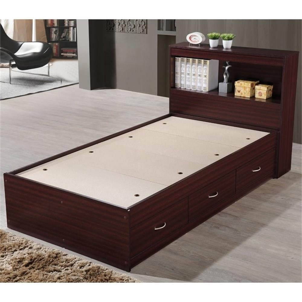 Pemberley Row Engineered Wood Mahogany Twin Captain Storage Bed with 3 Drawers 84.5" Unassembled
