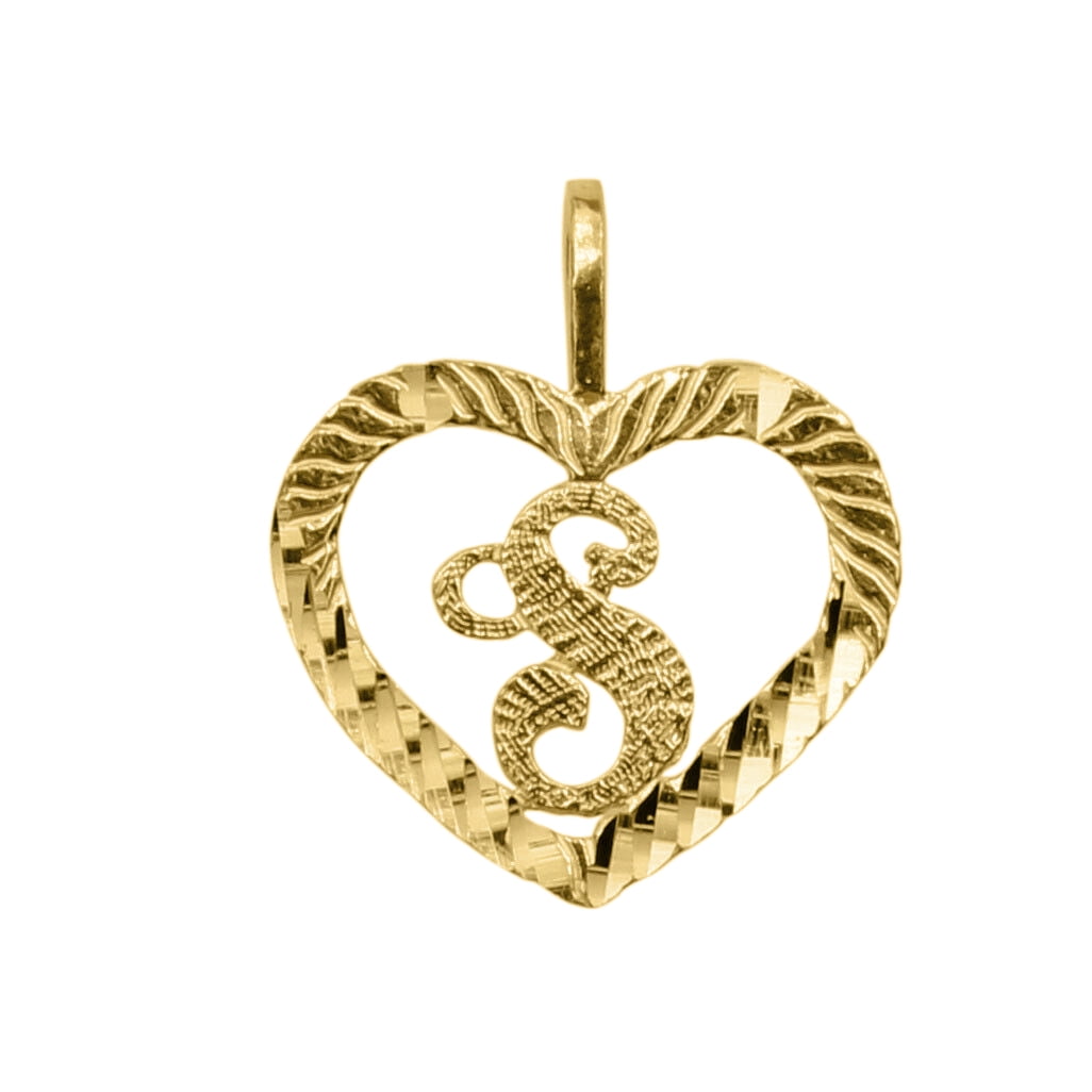 Precious Stars 14K Yellow Gold Diamond-cut Heart-shaped Initial ...