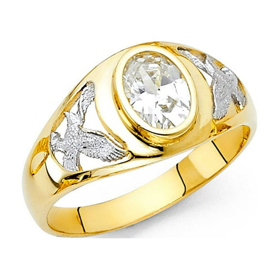 Mens Eagle Ring Solid 14k White Yellow Gold Band Oval CZ Dome Stylish Polished Finish Fancy , Size 10