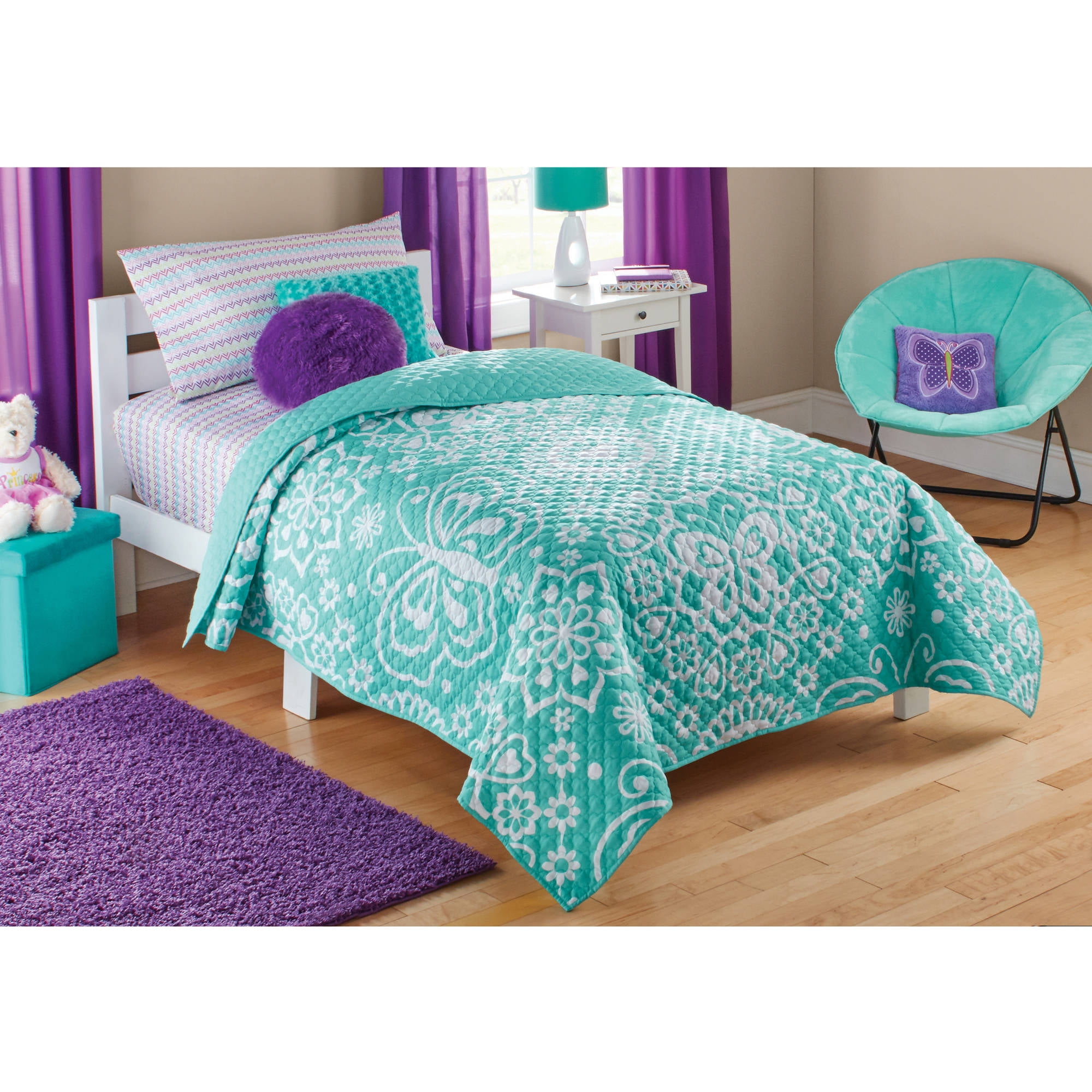 Mainstays Kids Purple Butterfly Coordinated Bed  in a Bag 