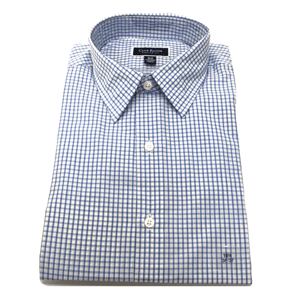 Club Room Mens Gingham Long Sleeve Button Up Shirt, Light Blue, Size 16.5 36-37