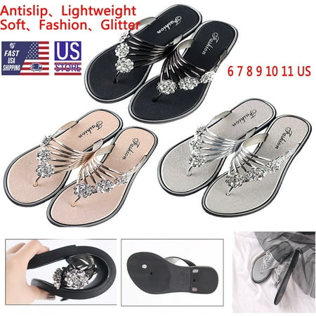 

WOMEN S Summer SANDALS THONG FLIP FLOPS BEACH POOL SLIPPERS SHOES SZ 5-9 CASUAL Champagne Gold