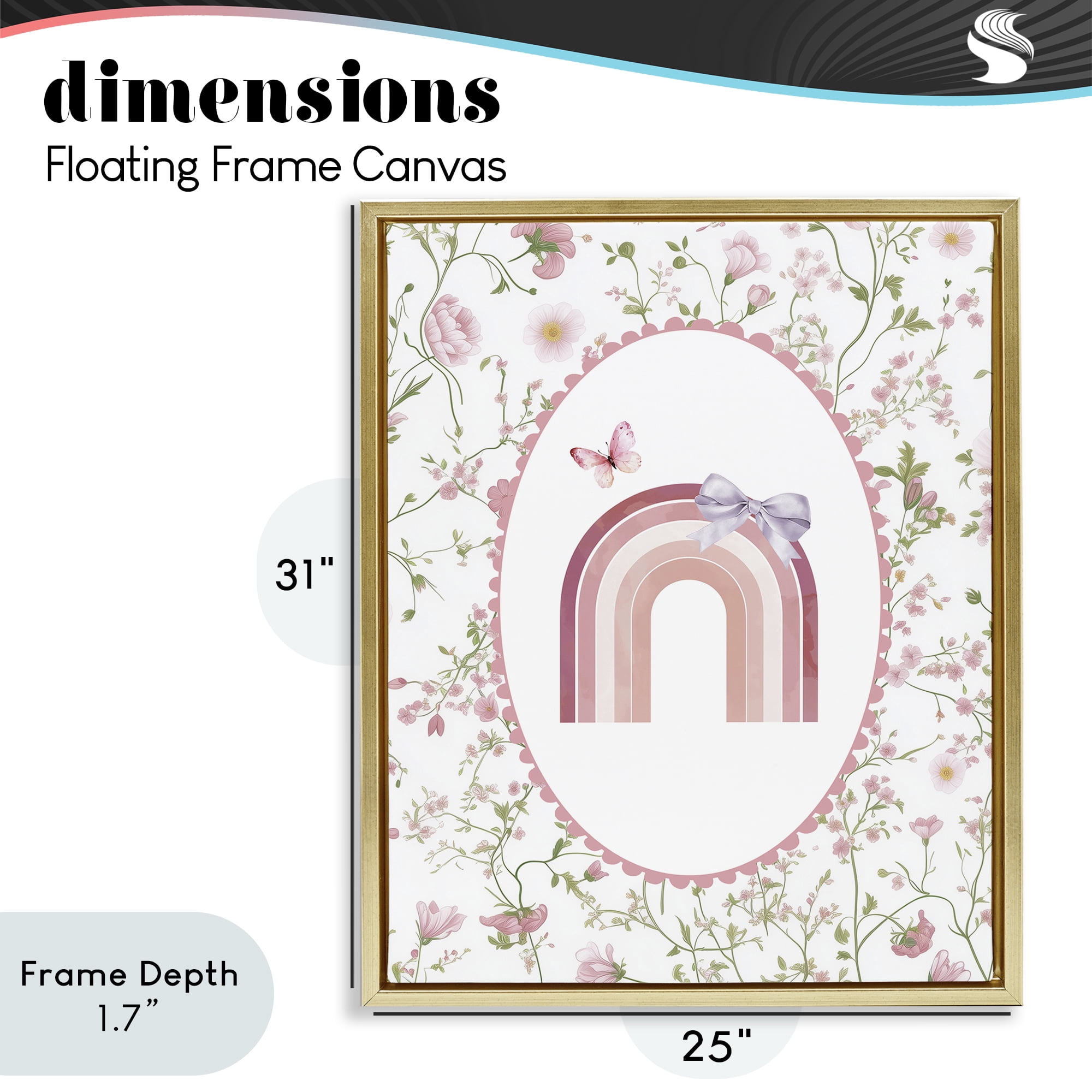 Stupell Industries Floral & Ribbon Rainbow Gold Framed Floater Canvas Wall Art, design by Christine Simpson Art