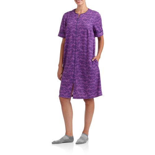 Women's Waffle Knit Zip Front Breakfast Robe