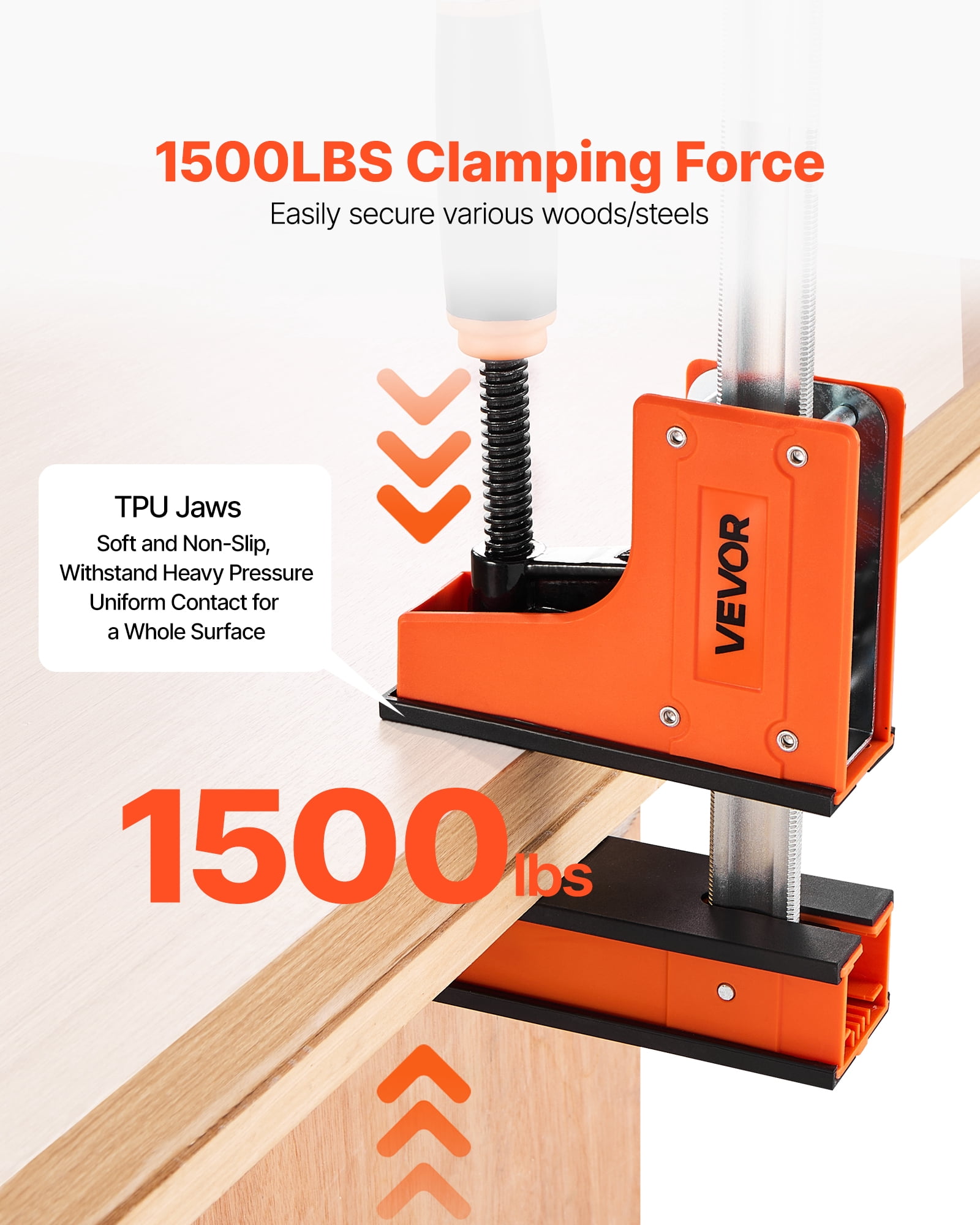VEVOR Bar Clamps for Woodworking, 2-Pack 30 inch Parallel Clamp Set, F-Clamp with 1500 lbs Load Limit, Even Pressure, High-strength Plastic and Carbon Steel, for Woodworking Metal Working, Orange
