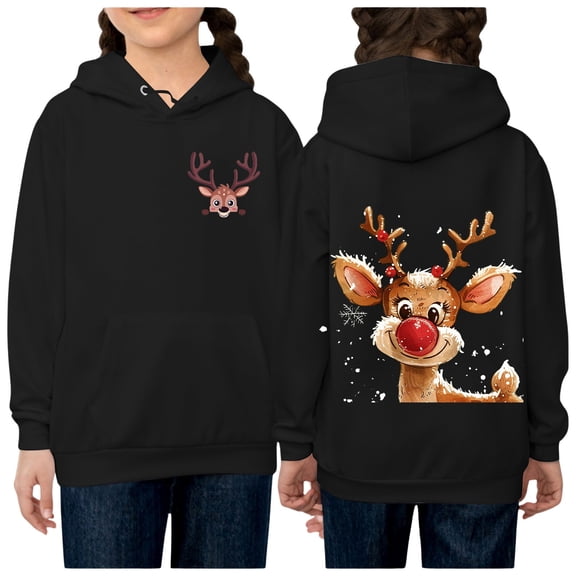 Hpapadks Toddler Hoodie Girls Xmas Graphic Hoodie Long Sleeve Cute Sweatshirt Top Baby Sweatshirt Black 5-6 Years