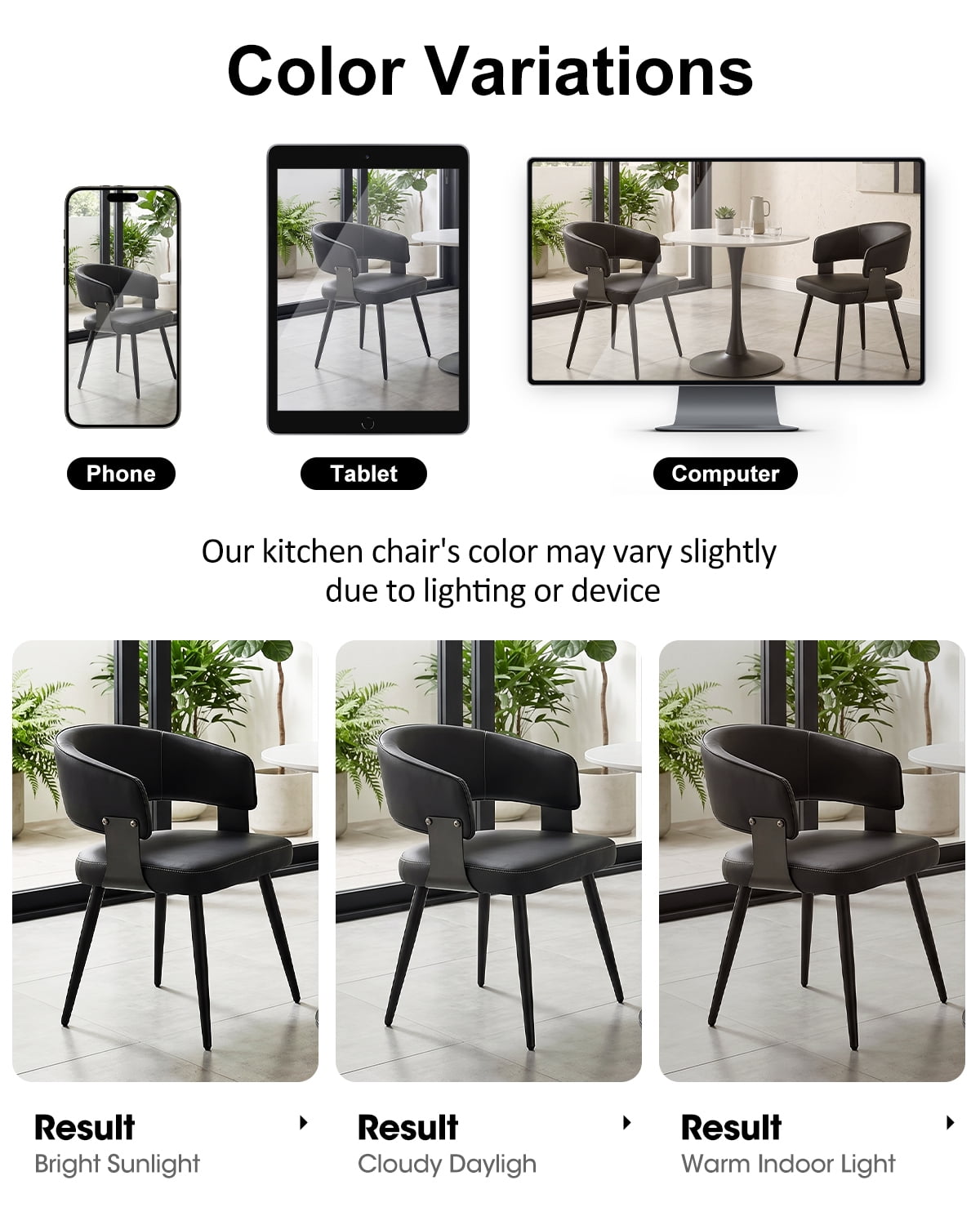Modern Kitchen Chair Set of 4, Upholstered Faux Leather Dining Chairs with Curved Back, Easy Assembly for Dining Room Restaurant Cafe, Black