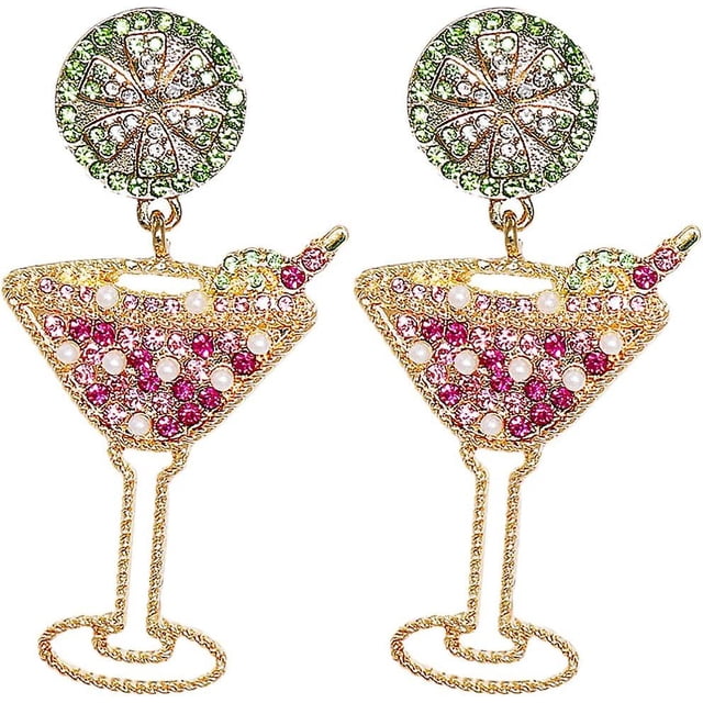 Summer Decor Wine Glass Dangle Earrings Rhinestones Crystal Martini Drop Earrings Charming Cocktail Lovely Pencil Book Rugby Earrings