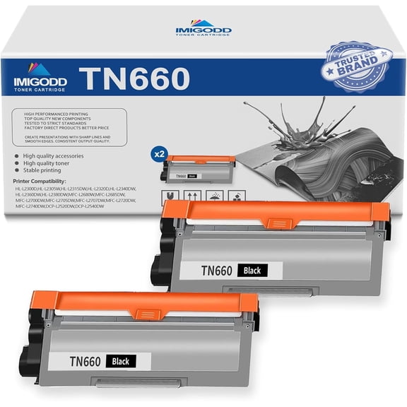 2-Pack TN660 Black Toner Cartridge Replacement for Brother High Capacity 3,000 Pages with HL-L2300D L2305W L2315DW L2320D L2340DW L2360DW L2380DW MFC-L2680W L2685DW L2700DW L2705DW Printer