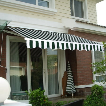 - Manual Patio 8.2'×6.5' Retractable Deck Awning Sunshade Shelter Canopy Outdoor Stripe Green