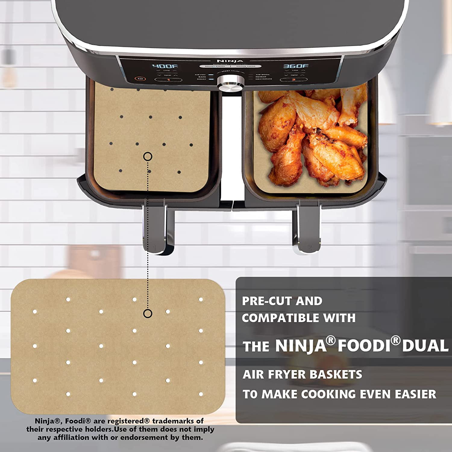  Air Fryer Parchment Paper Accessories for Ninja Foodi Dual Air  Fryer DZ201 DZ401, 200pcs Unbleached Liners & Heat Resistant Mat, Double  Basket Ninja 8 qt 10 qt Sheets for Basket by
