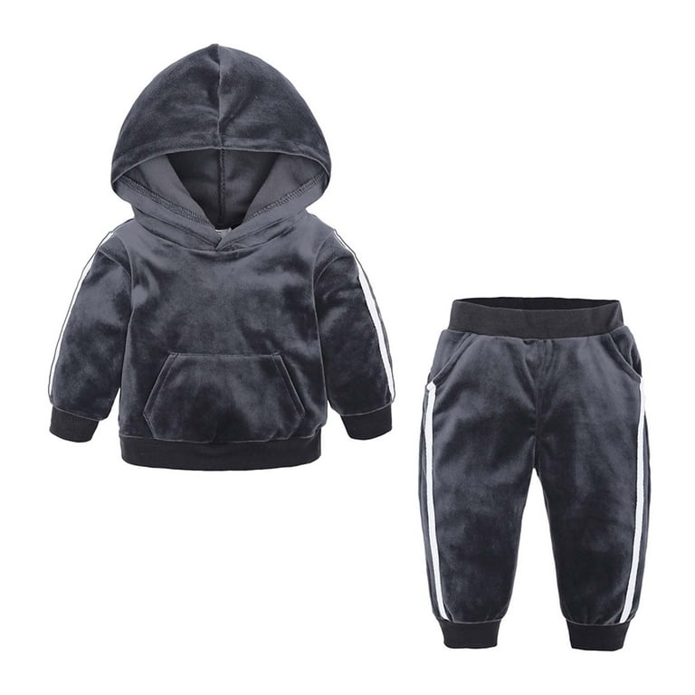 Owordtank Boys Girls' Velvet Pants Set - 2 Piece Long Sleeve Hoodies with  Pockets and Sweat Pants Winter Outfit for Toddler Kids 