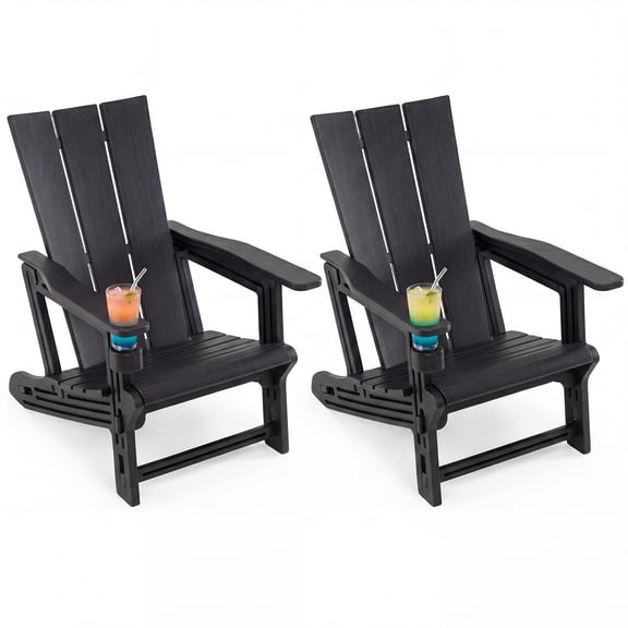 Gymax 2PCS Adirondack Chair w/ Cup Holder All-Weather HDPE Plastic Patio Chair