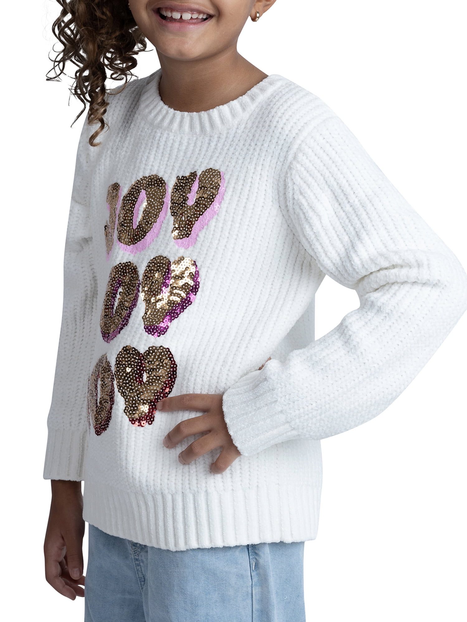 Jolly Sweaters Girls Christmas Long Sleeve Crew Neck Pullover Sweater, Sizes 4-16