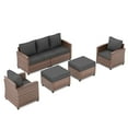 thumbnail image 2 of Poteban Patio Conversation Set, 5 Pieces Outdoor Furniture Set, All-Weather Wicker Rattan High Back Outdoor Sectional Sofa Set with Ottoman for Poolside, Backyard, Brown Wicker Dark Grey Cushions, 2 of 9