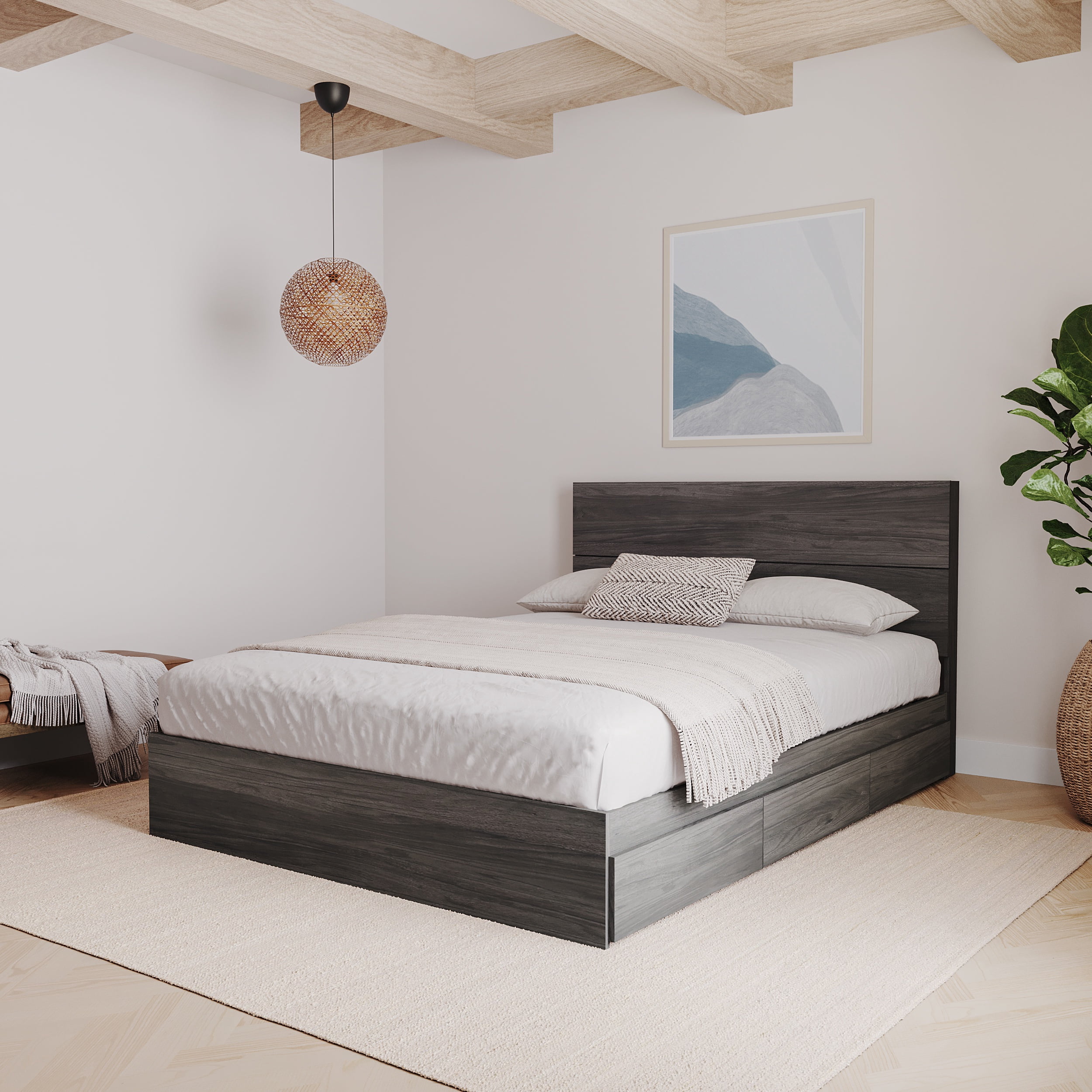 Nexera Queen Size Panel Wood Headboard, Bark Gray