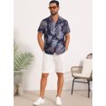thumbnail image 2 of DARING DIVA Men's Short Sleeve Button Down Camp Collar Leaf Print Shirts M Dark Blue, 2 of 7